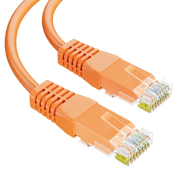 Syston Cat6e Ethernet Internet Cable Patch - 100ft Orange, 600MHz 23AWG 4pr UTP Solid Bare Copper Wire Indoor/Outdoor PoE PC Laptop, CMR Riser-Rated Sunlight Resistant RoHS Compliant UL ETL Certified