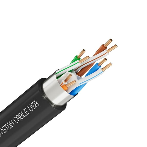 SYSTON CABLE TECHNOLOGY Cat 6E Ethernet Network Cable Shielded - 1000 FT, 600 MHz 23 AWG F/UTP Solid Bare Copper Wire, Sunlight Resistant Riser Rated CMR, Bulk No Ends 20 FT to 1000 FT Available