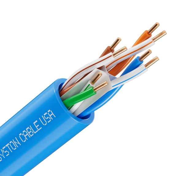 SYSTON CABLE TECHNOLOGY Cat6A+ Bulk Raw Ethernet Cable Blue Bulk 700 MHz 300 ft 23 AWG 4pr Unshielded Twisted Pair UTP Solid Bare Copper Riser CMR Heat UV Resistance Indoor Outdoor Cut to Order