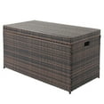 thumbnail image 1 of SYTHERS 132 Gallon Outdoor Storage Bench, Patio Mix Brown Wicker Deck Box with Waterproof Liner and Side Handles, Brown, 1 of 8
