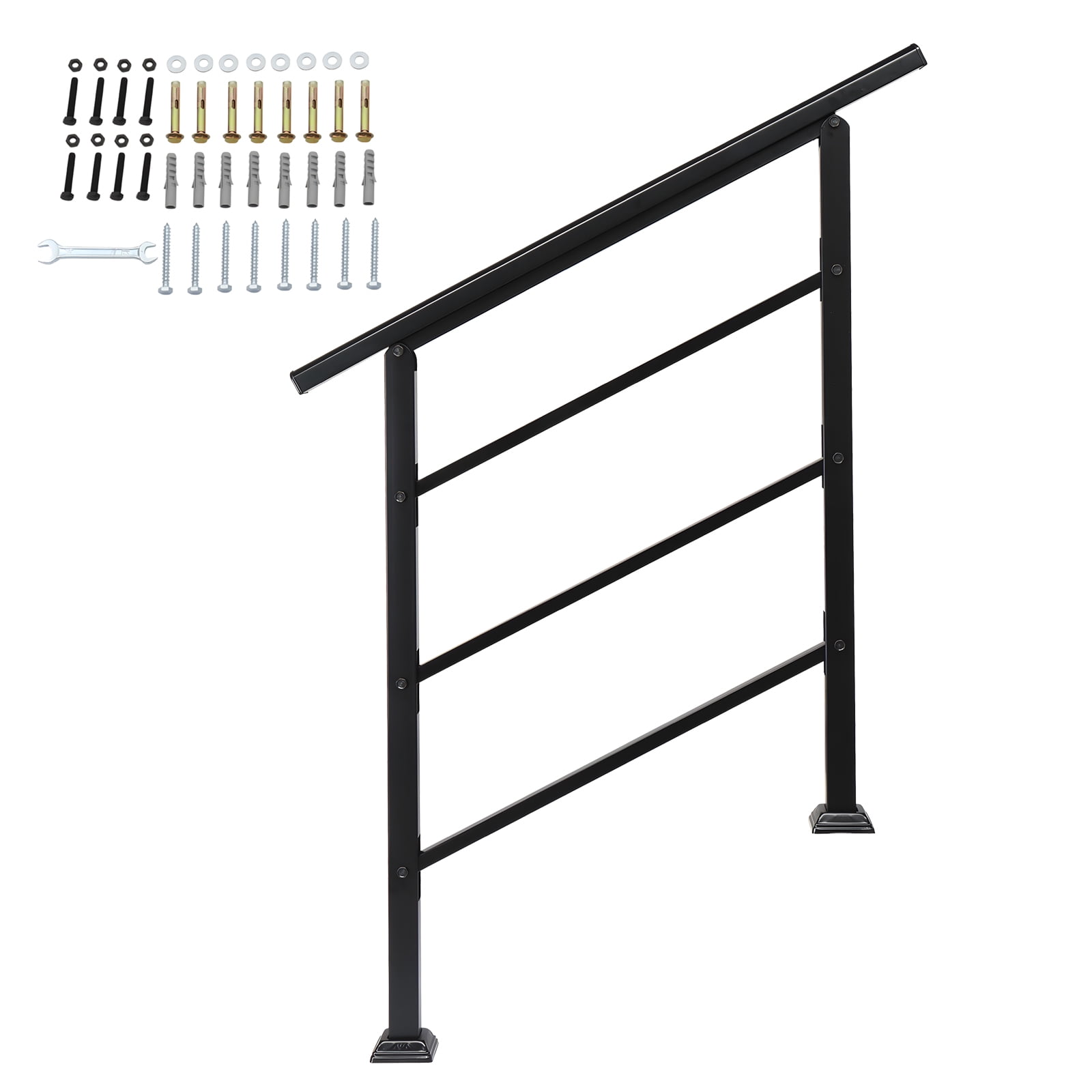 Sturdy Hand Rails SYTHERS 3 Steps Black Handrails for Outdoor Steps, Adjustable Staircase ...