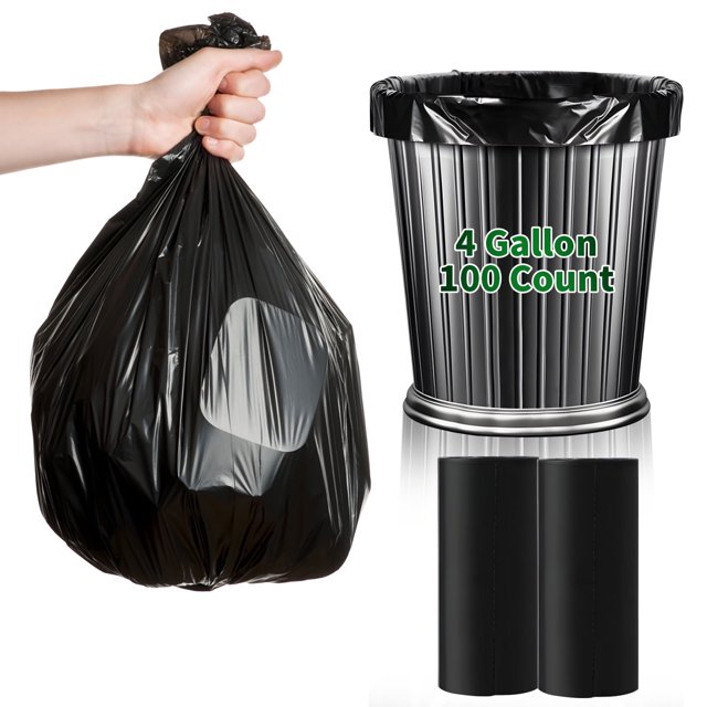 SYTHERS 4 Gallon Small Trash Bags, 100 Counts Wastebasket Bags Extra