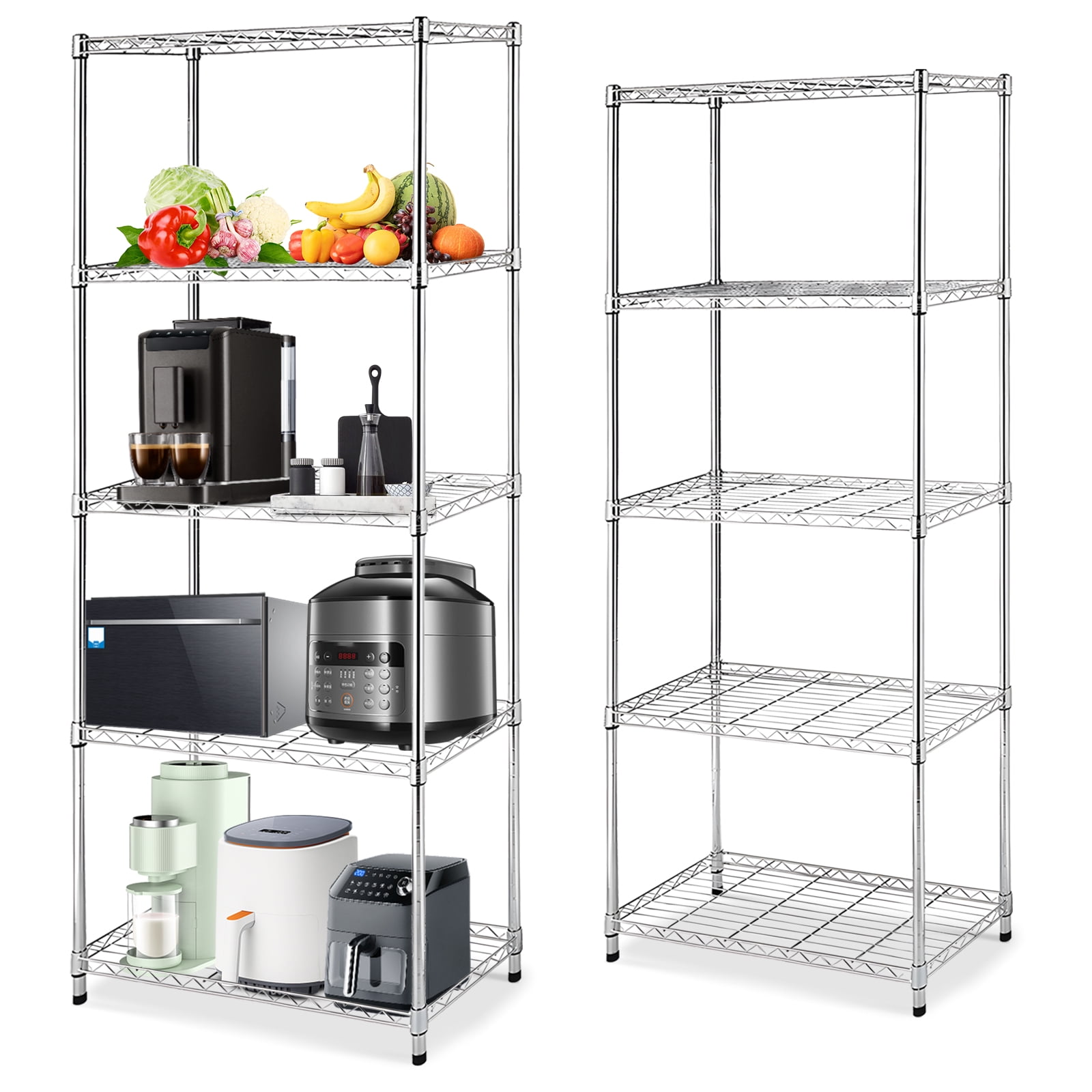SYTHERS 5-Shelf Metal Storage Rack, 24"x 14"x 60" Wire Shelving Unit with Wheels, Heavy Duty Kitchen Organizer Shelf, Capacity for 220 lbs Per Shelf, Silver