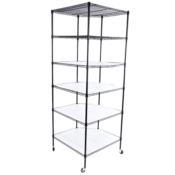 SYTHERS 6-Layer Chrome Plated Polygonal Corner Shelf with 2" PP Wheels for Kitchen, Garage Pantry, 26.77"Dx 26.77"W x 70.87"H, Chrome