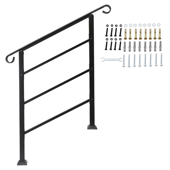 SYTHERS Adjustable Outdoor Handrails, Fit 1-3 Steps Matte Black Stair Rail Wrought Iron Handrail with Installation Kit Hand Rails for Outdoor Steps