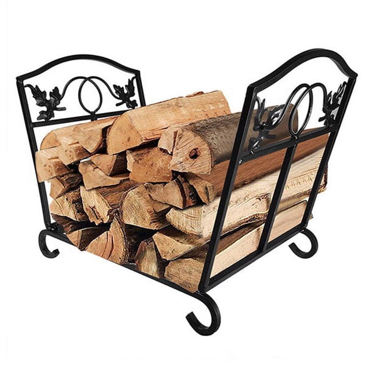 Black Steel Foldable Firewood Log Rack with Leaf Design