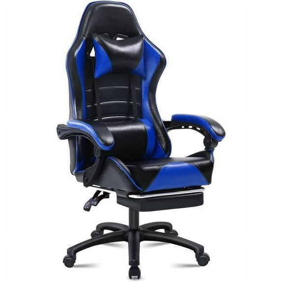 SYTHERS Game Chair, Adult Electronic Gaming Chair, Ergonomically Designed, PU Leather, Lounge Chair with Footstool and Waist Support, Office Chair, Blue