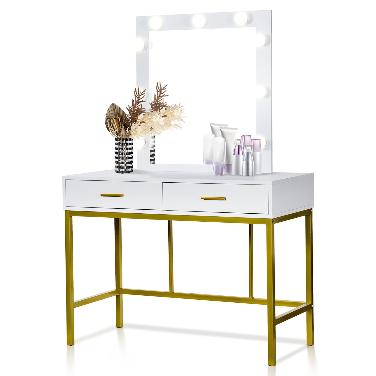 SYTHERS Makeup Vanity Table Set with LED Lighted Mirror, Girl Metal