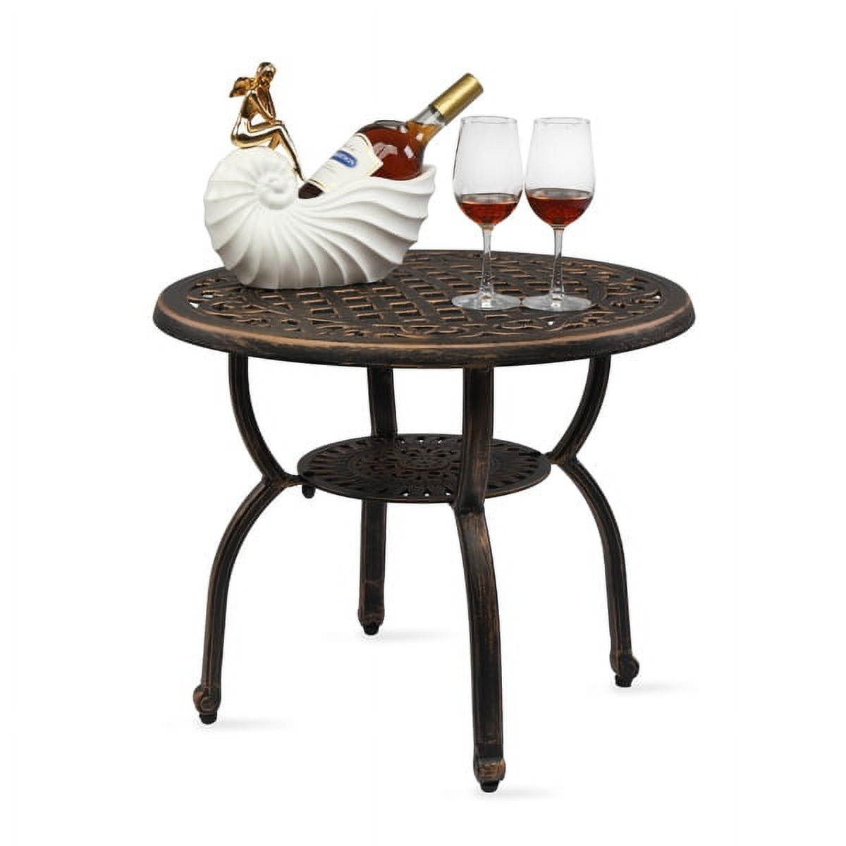 SYTHERS Outdoor Side Table, Cast Aluminum Round End Table Coffee Bistro Table for Patio Backyard
