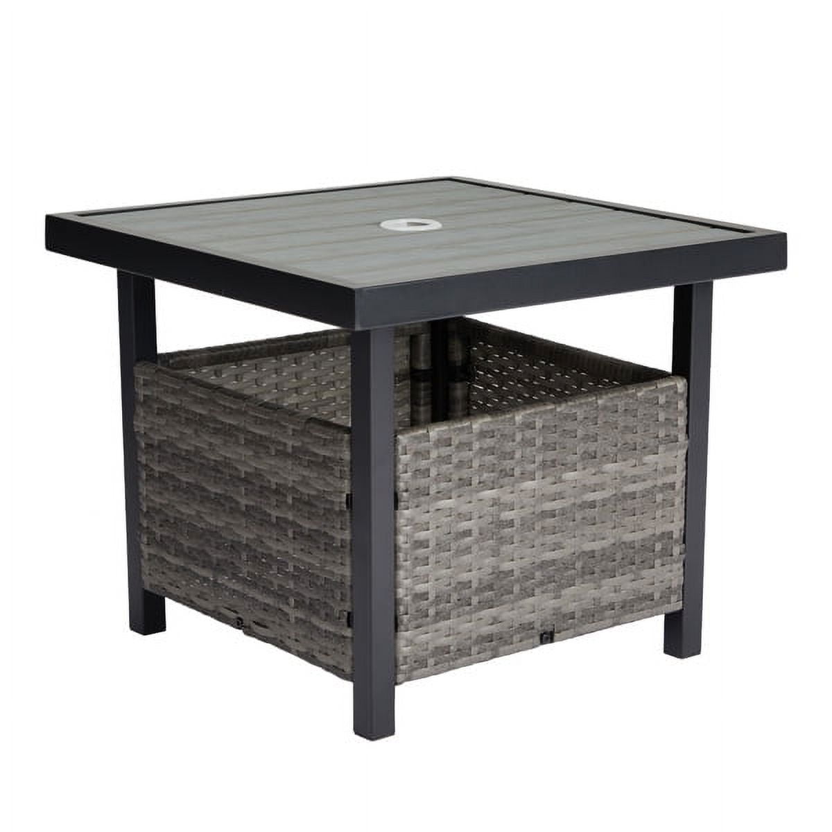 SYTHERS Outdoor Wicker Square Side Table with Umbrella Hole & Storage ...