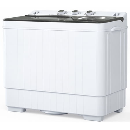 SYTHERS Twin Tub Washing Machine, 26Lbs Semi-automatic Twin Tube Washing Machine for Apartment, Dorms, RVs, Camping and More, White & Grey US Standard