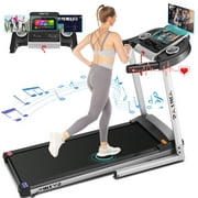 SYTIRY Folding Treadmill with 10" HD TV Movie Touchscreen & 3D Virtual Sports Scene, 3.25HP Folding Running Machine with Manual Incline with 300lb Weight Capacity for Home Gym Office, Silver