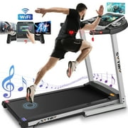 SYTIRY Folding Treadmill w/ 10" HD Touchscreen WiFi 3.25 HP Adjustable Incline Treadmills, Heart Rate Monito 9 MPH Speed Range Jogging Running Machine for Home Office 265lbs Weight Capacity