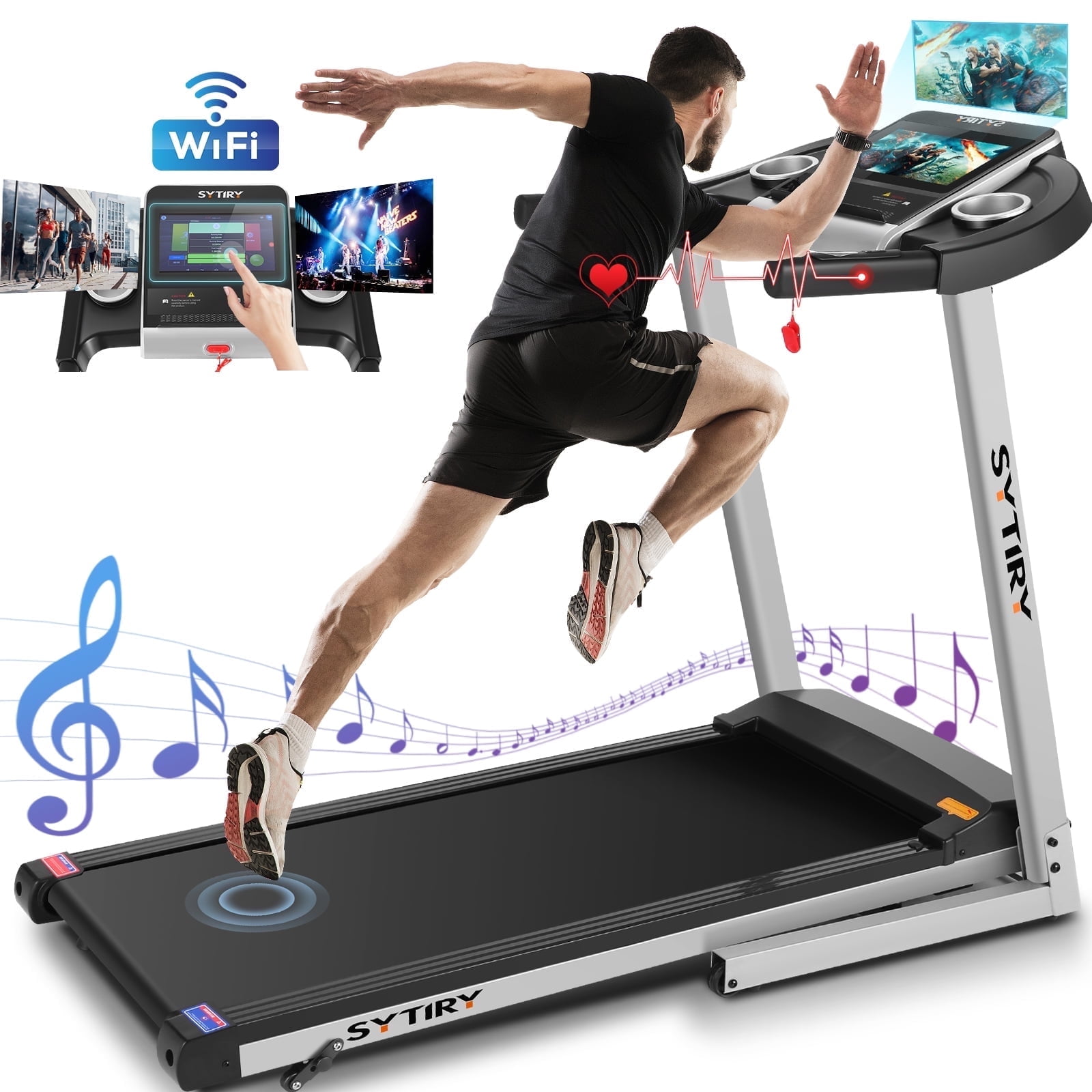 SYTIRY Folding Treadmill w/ 10