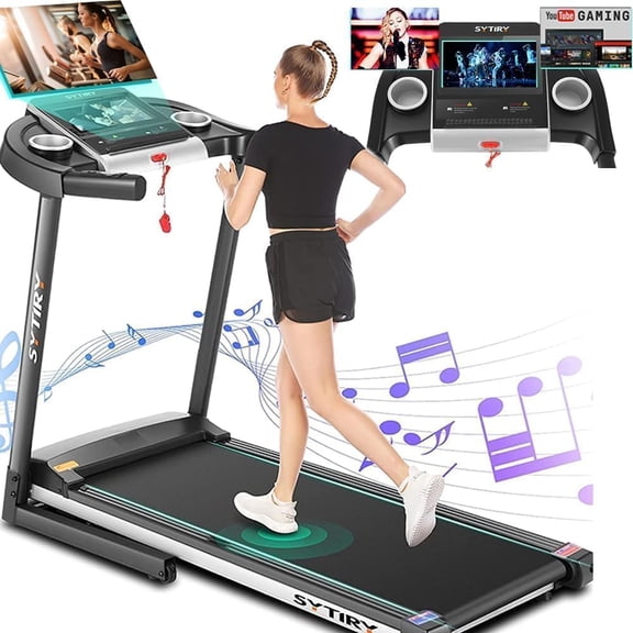 SYTIRY Treadmills for Home with TV Screen and WiFi,hukfga Foldable Treadmill Machine,3D Virtual Sports Scene,HiFi Speakers,Popular APP for Social Networking,Video,and Search,Walking Pad Treadmill
