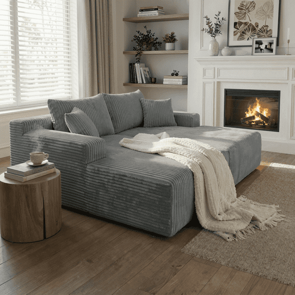 SYTOPIA 79" Boneless Cloud Couch, Compressed Modular Sleeper Sofa with 4 Pillows, L-Shape Loveseat Deep Seat Chaise Lounge with Armrests, No Assembly Sectional Sofa Bed, Urban Grey