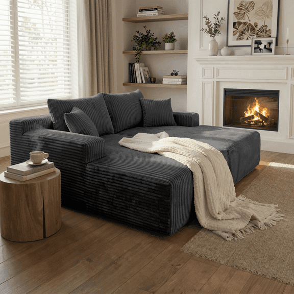 SYTOPIA 79" Boneless Cloud Couch, Compressed Modular Sleeper Sofa with 4 Pillows, L-Shape Loveseat Deep Seat Chaise Lounge with Armrests, No Assembly Sectional Sofa Bed, Volcanic Ash