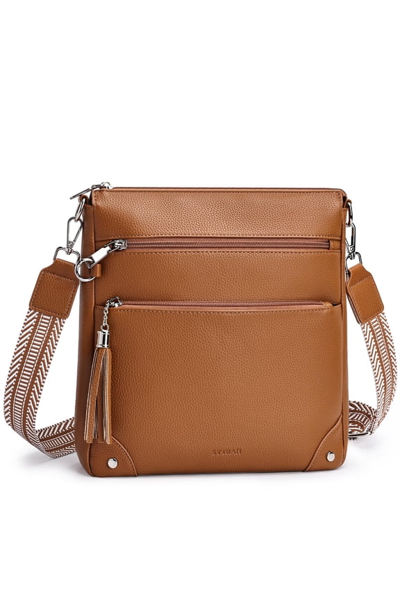 Anti Theft Crossbody Purses for Women RFID Blocking Crossbody Bags, Travel Shoulder Purse with Built-in Wallet with Tassel Brown A101