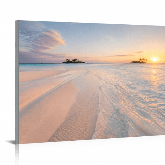 SYVVY 1216 Inches Canvas Wall Art, Blush Evening Tide over a Quiet Sandbar and Distant Islands