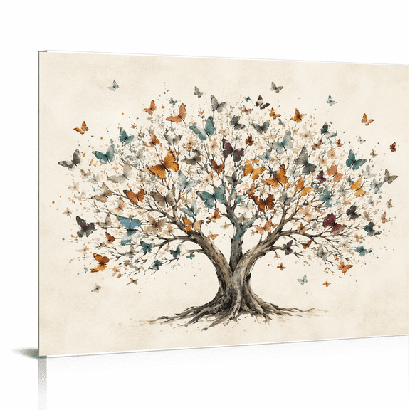 SYVVY 12 x 16 Inch Canvas Wall Art, Colorful Butterfly Tree of Life with Exposed Roots and Watercolor Branches, Inspirational Nature Decor