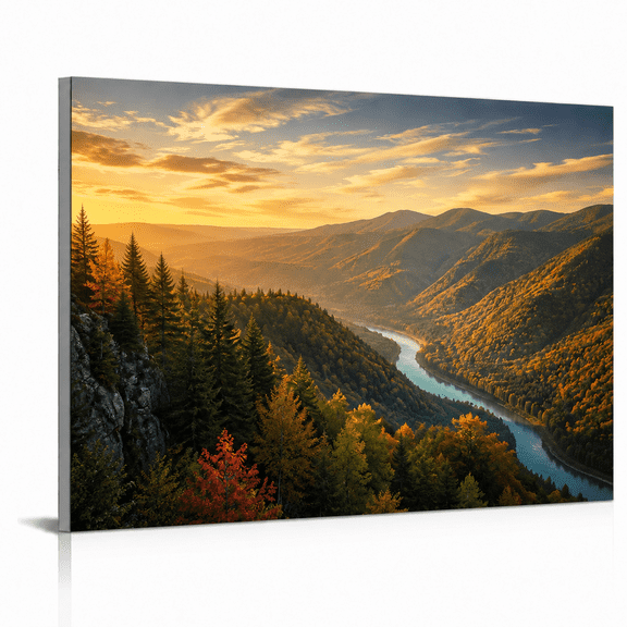 SYVVY 12 x 16 in Golden Autumn River Canyon Landscape Canvas Wall Art, Scenic Fall Accent for Living Room, Office, or Lodge