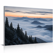 SYVVY 12 x 16 in Misty Mountain Peaks Above a Sea of Clouds Canvas Wall Art, Cool-Toned Landscape Decor for Study or Bedroom