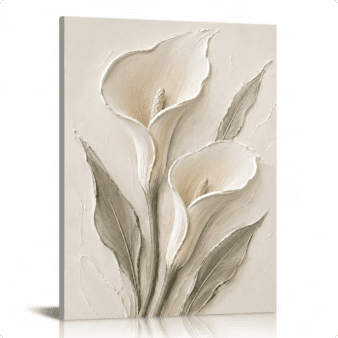 SYVVY 12 x 16 in Soft Ivory Calla Lily Pair with Sage Leaves, Elegant Botanical Canvas Wall Art