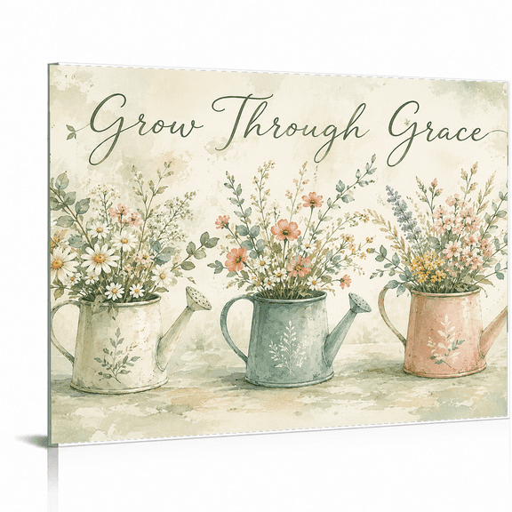 SYVVY 12X16 inch Grow Through Grace Watering Can Garden Canvas Wall Art