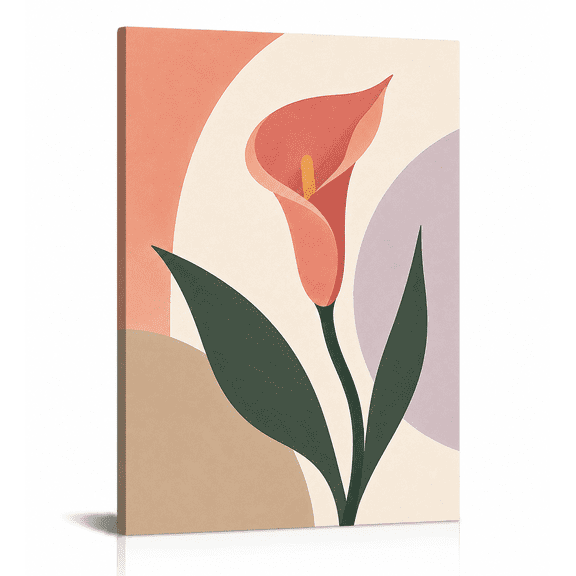 SYVVY 16X20 in Canvas Wall Art, Abstract Coral Calla Lily with Soft Geometric Shapes