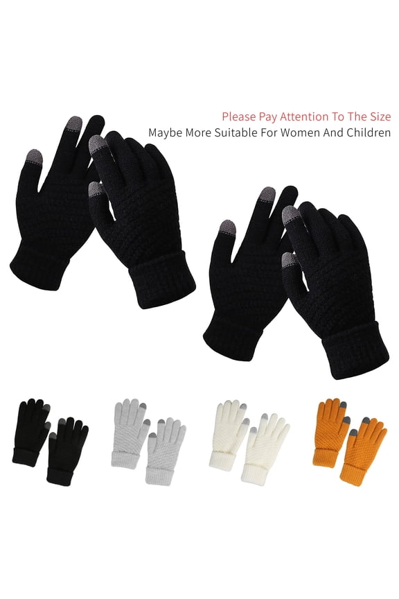 2 Pairs Black Winter Gloves,Touch Screen Gloves,Soft Warm Knit, Elastic Cuff for Women and Men Winter Cycling, Driving,Texting