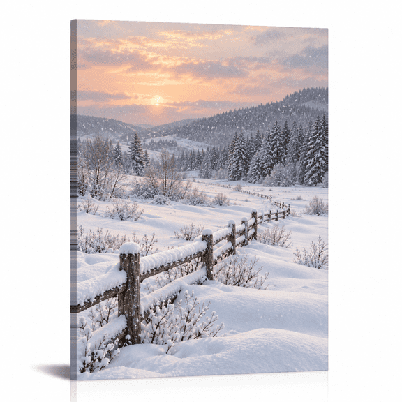 SYVVY Christmas Snowy Sunset Landscape Canvas Wall Art, Frameless Winter Scenery Print Decor, Available in 12x16 Inch