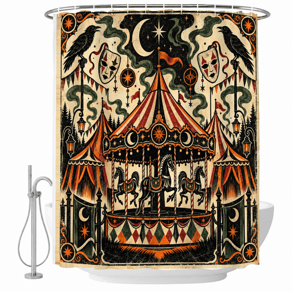 SYVVY Vintage Spooky Carousel Halloween Shower Curtain 72 X 72 Inch