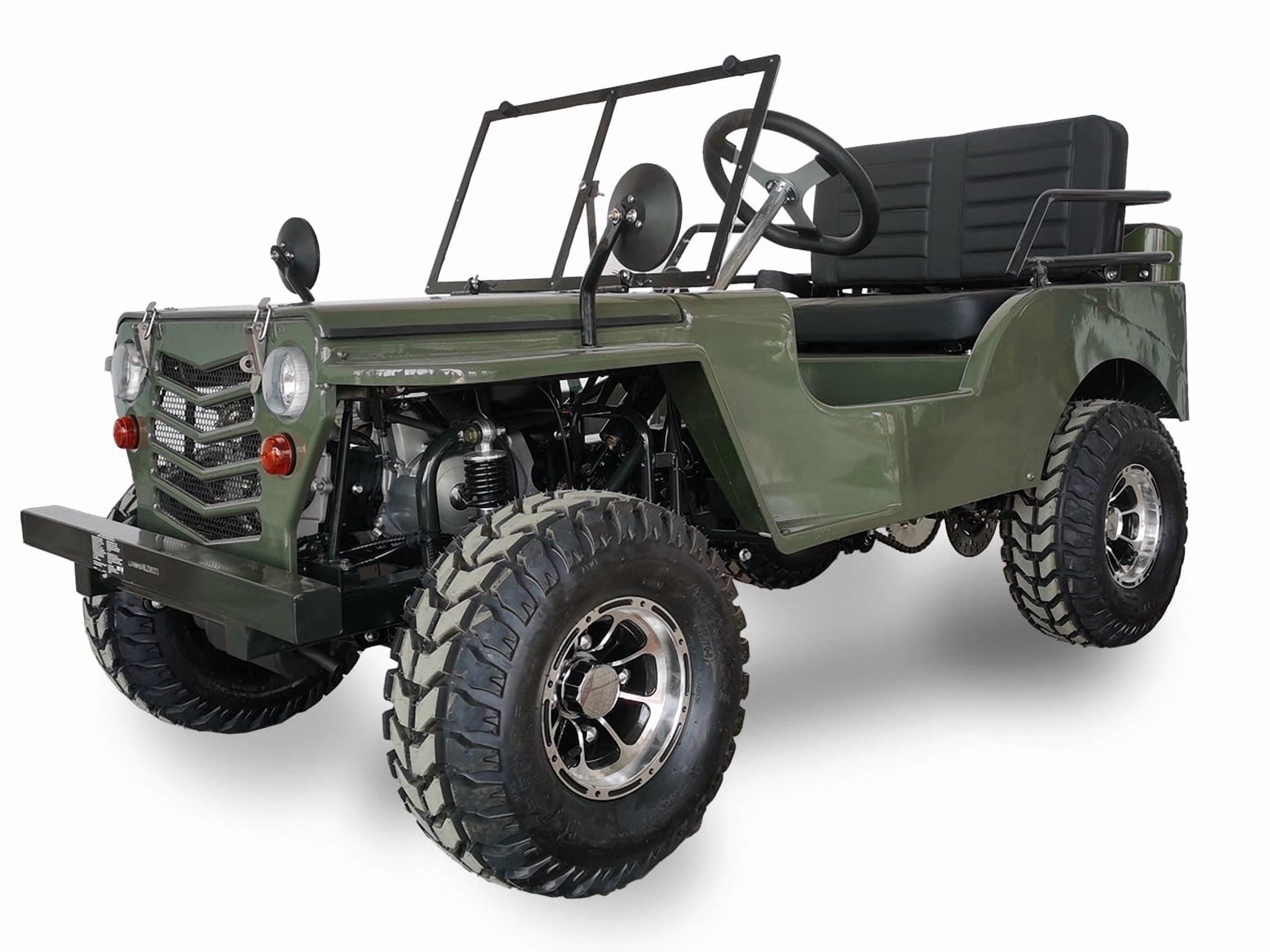 SYX MOTO 125cc Go Kart 4-Wheeler, 3-Speed + Reverse, Electric/Kick Start, 35 MPH Max Speed for Teens & Adults, Army Green