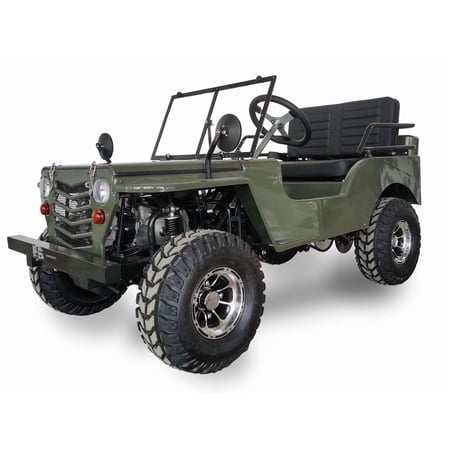 SYX MOTO 125cc Go Kart 4-Wheeler, 3-Speed + Reverse, Electric/Kick Start, 35 MPH Max Speed for Teens & Adults, Army Green
