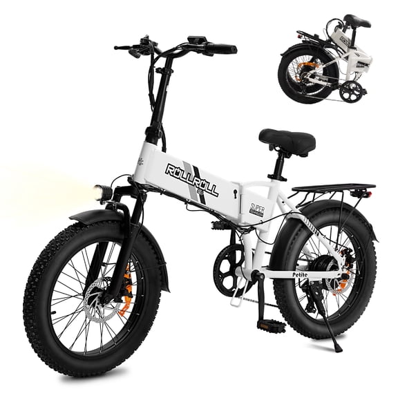 SYX MOTO 20" Fat Tire Electric Bike for Adults, 48V 350W Foldable Ebike with LCD, Max Speed 20MPH, 7 Speed 5 Riding Models, UL2849, White