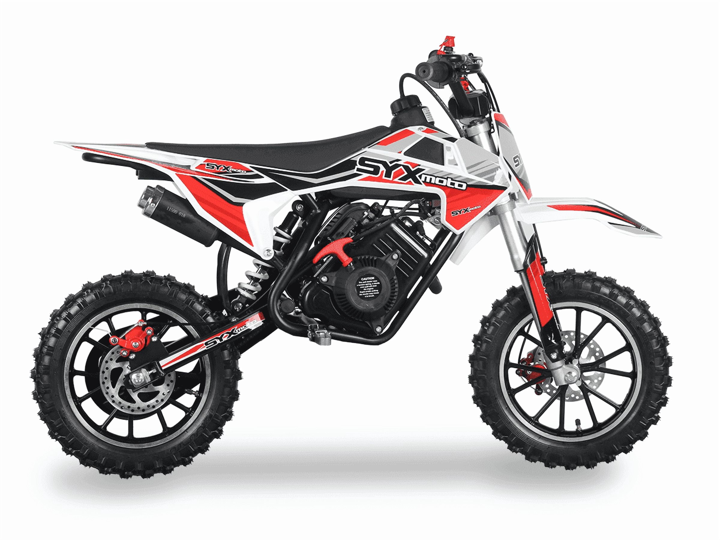 SYX MOTO VK 58cc 4-Stroke Gas Powered Mini Dirt Bike for Kids, Fully Automatic Youth Off-Road Motorcycle with Speed Governor, Pull Start, Red/White