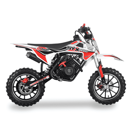 SYX MOTO VK 58cc 4 Stroke Real Motorcycle Engine Kids Dirt Bike, Pull Start, Red/White