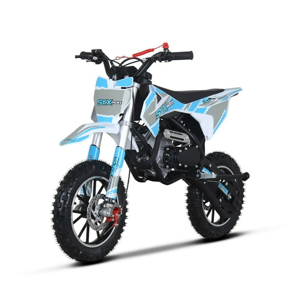 SYX MOTO 58cc Kids Mini Dirt Bike - 4-Stroke Gas Pit Bike, Pull Start, Off-Road Bike for Boys & Girls, Blue/White