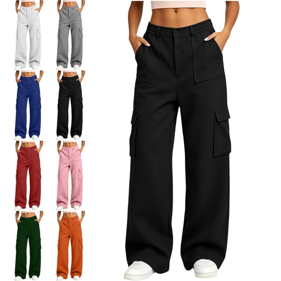 SYwaren Cargo Sweatpants for Women Casual Button Multi Pocket Solid Color Athletic Fall Winter Fashion Lounge Pants