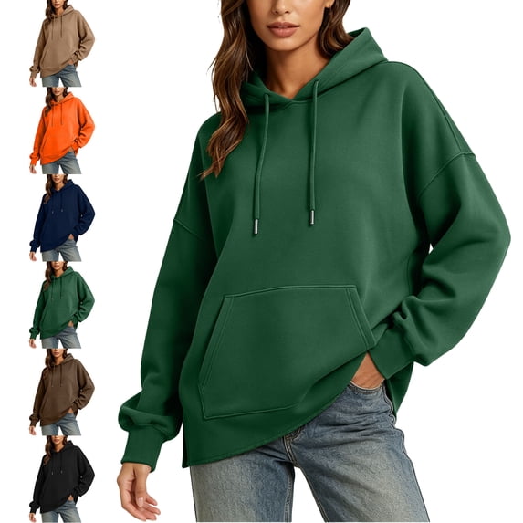 SYwaren Casual Hoodie for Women Oversized Pullover Long Sleeve Sweatshirt Side Slit with Pockets Tops
