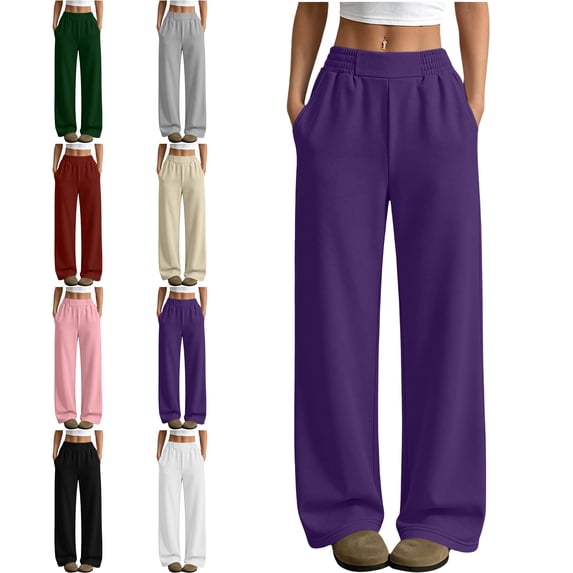 SYwaren Casual Sweatpants for Women Straight Leg Solid Color Elastic Waist Athletic Loose Fall Winter Lounge Pants