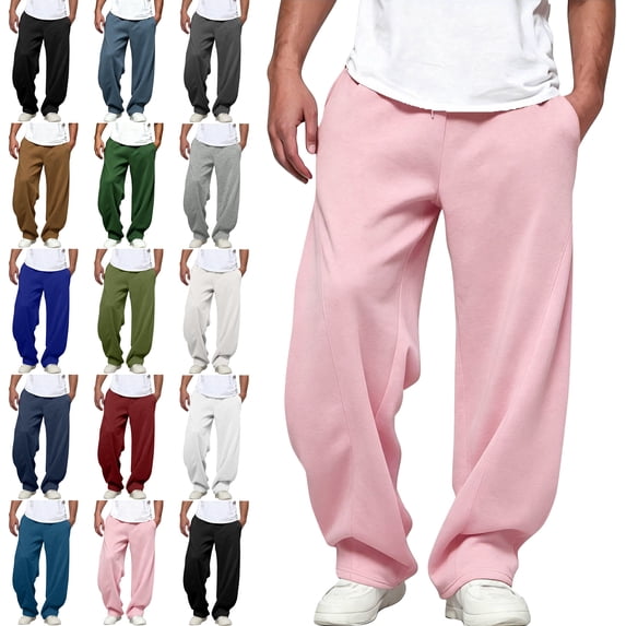 SYwaren Elastic Waist Sweatpants Men's Joggers Drawstring Solid Color with Pockets Casual Fashion