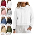 thumbnail image 1 of SYwaren Fall Winter Sweatshirt for Women Cropped Pullover Oversized Fleece Lined Long Sleeve Casual Drawstring Hem Tops, 1 of 9
