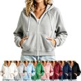 thumbnail image 1 of SYwaren Full Zip Hoodie for Women Classic Fashion Long Sleeve Lapel Drawstring Short Solid Color with Pockets Trendy Stylish Chic, 1 of 6