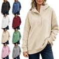 thumbnail image 1 of SYwaren Half Button Hoodie for Women Oversized Pullover Casual Long Sleeve Fall Sweatshirt Solid Color Tops, 1 of 9