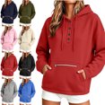 thumbnail image 1 of SYwaren Henley Hoodie for Women Oversized Long Sleeve Button Pullover Casual Sweatshirt Tops, 1 of 7