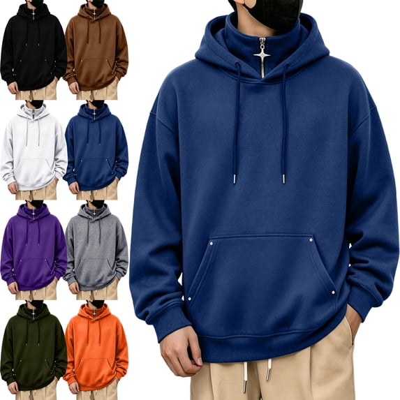 SYwaren Hoodie Men's 1/4 Zip Pullover Drawstring Kangaroo Pocket Long Sleeve Solid Metal Button