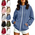 thumbnail image 1 of SYwaren Hoodie for Women Full Zip Up Hoodie Stand Collar Long Sleeve Casual Winter Coat with Pockets Tops, 1 of 9