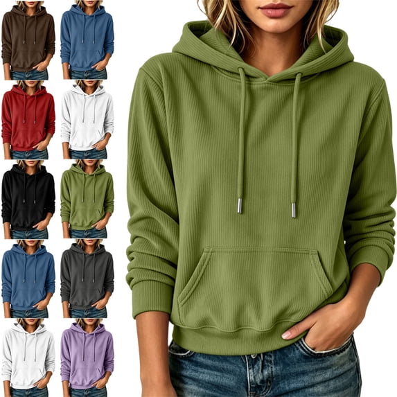 SYwaren Knit Hoodie for Women Long Sleeve Winter Casual Sweatshirt with Pockets Solid Color Tops