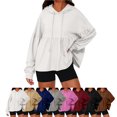 thumbnail image 1 of SYwaren Long Sleeve Hoodie for Women Ruched Pleated Hem Sweatshirt Solid Color Tops, 1 of 7